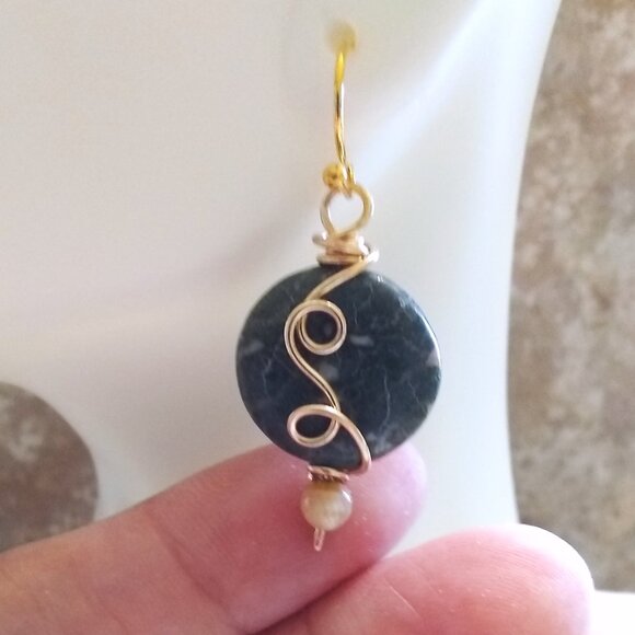 Plum Jasper & Agate! Short Wire Wrapped Coin Earrings | Classy Business Casual - Picture 7 of 8